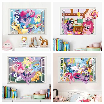 Risanke Moj Mali Ponija Okna 3d Stenske Nalepke Za Otroke, Soba Dekoracijo Doma Anime Film Plakati Diy Samorog Zidana Umetnosti Decals
