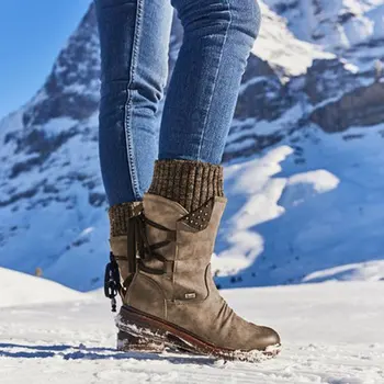 2021 Ženske Zimske Mid-Tele Škornje Jate Zimske Čevlje Mode Dame Sneg Škornji, Čevlji Z Visoko Stegno Antilop Topli Škornji