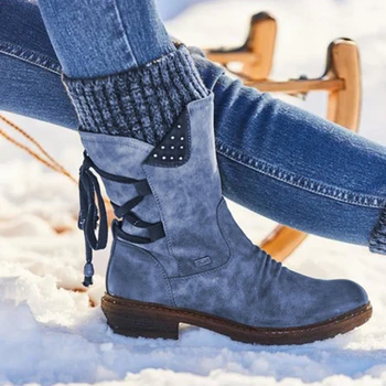 2021 Ženske Zimske Mid-Tele Škornje Jate Zimske Čevlje Mode Dame Sneg Škornji, Čevlji Z Visoko Stegno Antilop Topli Škornji