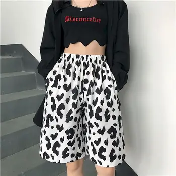 Hlače za ženske jeseni leta 2020 novo ins Harajuku slog krava vzorec zavesa široko noge hlače svoboden in tanke, ravne hlače