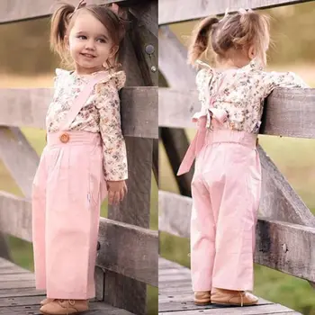 Malčka Otroci Baby Girl Obleke Pozimi Dolg Rokav T shirt Cvetlični Vrhovi+Hlače Splošno Obleke sladko dekle, Dva Kosa Oblačila, ki