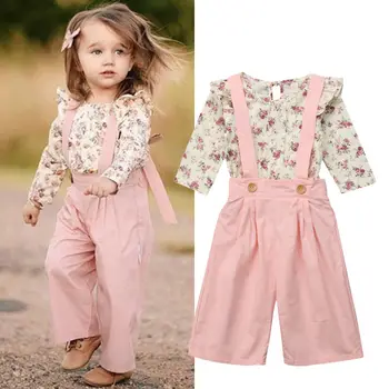 Malčka Otroci Baby Girl Obleke Pozimi Dolg Rokav T shirt Cvetlični Vrhovi+Hlače Splošno Obleke sladko dekle, Dva Kosa Oblačila, ki