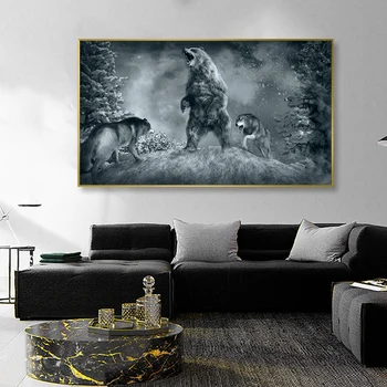 Medved in volk boj slika, Slikarstvo na Platno Cuadros Plakatov in Fotografij Stenskih slikah, za dnevno Sobo, Spalnica Dekor