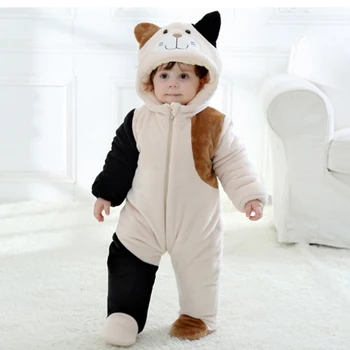 Baby Cat Kigurumi Novorojenega Dojenčka Romper Živali Opica Onesie Cosplay Kostum Obleko Hooded Jumpsuit Pozimi Zgostitev Obleko