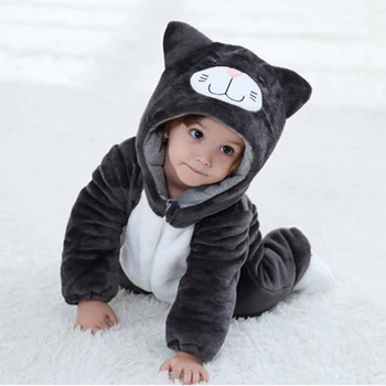 Baby Cat Kigurumi Novorojenega Dojenčka Romper Živali Opica Onesie Cosplay Kostum Obleko Hooded Jumpsuit Pozimi Zgostitev Obleko