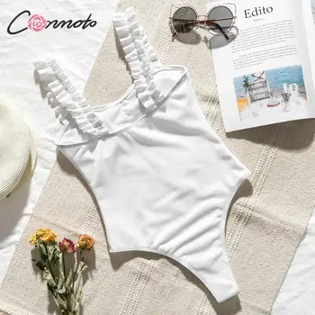 Conmoto bela priložnostne plaži, poletne ženske bikini ruffles počitnice bather bodysuits kopalke backless eno-kos monokini