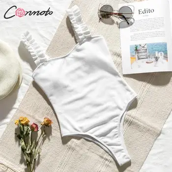 Conmoto bela priložnostne plaži, poletne ženske bikini ruffles počitnice bather bodysuits kopalke backless eno-kos monokini