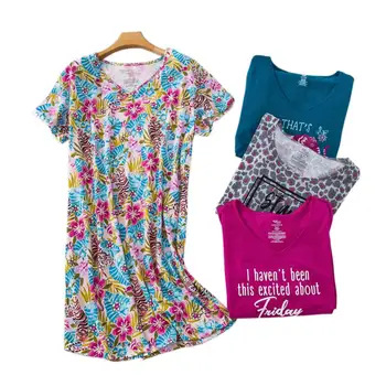 Priložnostne Risanka nightgowns ženske Kratek rokav noč obleko Poletje plesti bombaž sleepwear obleka ženske pižame plus velikost