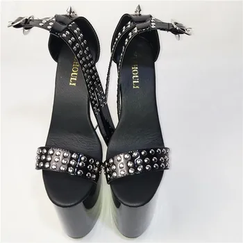 Lep kovice in sandale, 20 cm ultra visokih petah drobnih nočnih klubih čevlji z vodotesno Usnje, usnjeni Sandali