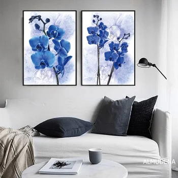 Nordijska Violet Platno Slikarstvo Modri Cvetovi Rastlin Plakate in grafike Doma Dekoracijo Modularne Stene Slik za Dnevna Soba Dekor