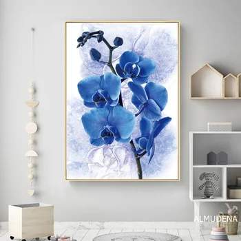 Nordijska Violet Platno Slikarstvo Modri Cvetovi Rastlin Plakate in grafike Doma Dekoracijo Modularne Stene Slik za Dnevna Soba Dekor