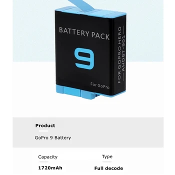 Anjielosmart Polno Dekodiranje Baterija+Micro USB/Tip-C Dvojni Polnilec Za GoPro Hero 9 Črno Breme Li-ion Batterie