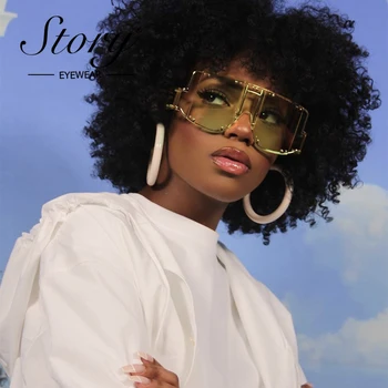 ZGODBA Najnovejši Kvadratnih Luksuzne blagovne Znamke Trend Edinstveno Prevelik Ogledalo Rihanna sončna Očala 2020 Ženske Z Kovinske Zakovice S1969