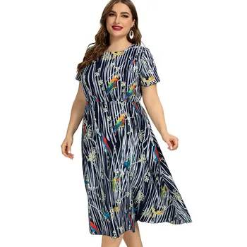 2020 Poletje ženska Plus Velikost tiskanja Cvet Obleko modne Dame Šifon stranka vintage obleke