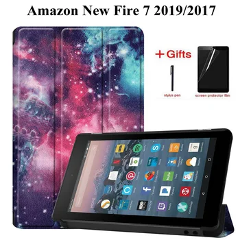 Trifold Smart Primeru za Amazon Kindle Fire 7 2017 2019 z Auto Sleep/Wake Stojalo Pokrov za Amazon Novo Fire7 7.0 primeru+film+pen