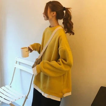 2 barvah jeseni, pozimi 2019 preppy stil Ženske Jopice korejski umetno dveh kosov debela Ženska Majica puloverji (CX796)