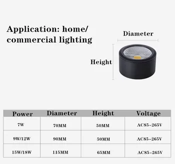 1PCS visoke kakovosti okrogle površine, vgrajena LED COB zatemniti downlight AC85-265V 7w 9w 12w 15w 18w LED downlight razsvetljave v zaprtih prostorih