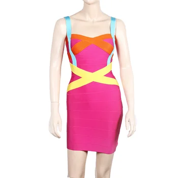 Vroče Prodajo Žensk Poletje Moda Seksi Brez Rokavov Mozaik Hot Pink Povoj Obleko 2020 Slavni Modni Oblikovalec Obleko Vestidos