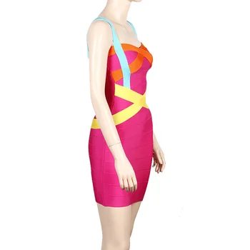 Vroče Prodajo Žensk Poletje Moda Seksi Brez Rokavov Mozaik Hot Pink Povoj Obleko 2020 Slavni Modni Oblikovalec Obleko Vestidos