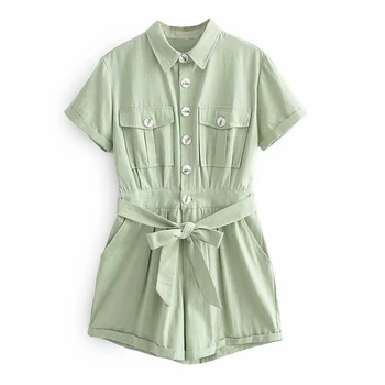 TEELYNN zelena Bombaža, jeansa, Priložnostne obleke za ženske playsuit 2020 letnik Žepi kratko poletje igralne obleke jumpsuit boho skok obleke