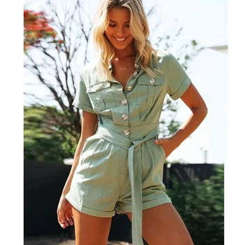 TEELYNN zelena Bombaža, jeansa, Priložnostne obleke za ženske playsuit 2020 letnik Žepi kratko poletje igralne obleke jumpsuit boho skok obleke