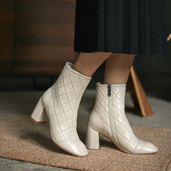 MORAZORA 2020 Nov prihod modni škornji pravega usnja čevlji, debele visokih petah kvadratni toe barva ženske škornji