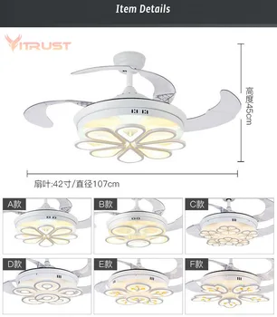 Zložljive Stropni Ventilatorji Nevidno Lestenec Ventilator z Daljinskim upravljalnikom Zatemniti LED Luči 42 inch