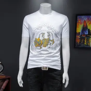 Harujuku 2020 New Visoke Kakovosti Vroče Vrtanje Majica Mens Priložnostne Kratek Rokav Camisetas Hombre Luksuzni Živali Tiskanja Moška T-Shirt Majica