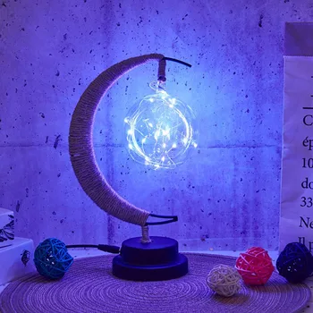 Zvezde, Luna Svetlobe Rattan Žogo LED Nočna Lučka za Ročno Konoplja Vrv USB Tabela Svetlobe Ročno Otrok Darilo za Rojstni dan