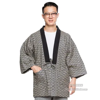 Pozimi svoboden Haori Plašč Moški Debele Kimono Suknjič Japonske Tradicionalne Toplo Wadded Bombaž Kimono Outwear Zgostitev Windbreaker A9088