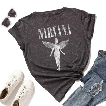 Poletje Ženski Tshirt Nirvana Tiskanja Kratek Rokav Plus Velikost 3XL Harajuku Angel Moda Plus Velikost Športna Majica s kratkimi rokavi Ženske majice