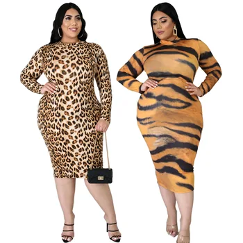 Nova Plus Velikost Ženske Obleke Leopard Tiskanja Dolg Rokav Suh Obleke, Casual Vestido De Mujer Brezplačna Dostava Na Debelo Dropshipping