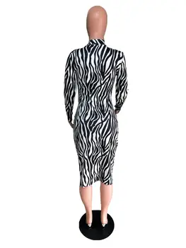 Zebra Vzorec Tiskanja Dolga Obleka Ženske Priložnostne Dolg Rokav O Vratu Bodycon Ženske Obleka, Sexy Klub Večer Stranka Obleko Vestidos Robe