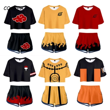 Naruto Majica Cosplay Kostum Anime T shirt Uzumaki Akatsuki Haruno Sakura Šport bo Ustrezala Tees Hlače Disfraz Ženske Obleke T-shirt