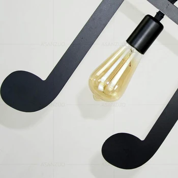 AC85-265V Glasbe Simbol Obesek Luči E27 Ustvarjalne Black Led Svetilka Obesek za Bar spalnica bookroom Obesek Razsvetljava Luč