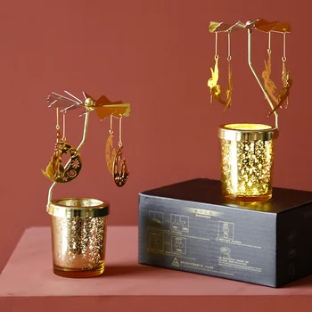 Zlato Obračanje Svijećnjak Pretek CandleChirstmas Kovinski Rotaing Svečnik Romantično Rotacijski Predenje TeaLight Doma Dekoracijo