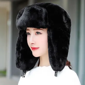 Ženske klobuk, ki je Krzno Bomber Klobuki za Ženske Zimske Kape Dekleta Skp z Bombažem Sneg Skp Krzno Earflaps ruske Kape Toplo