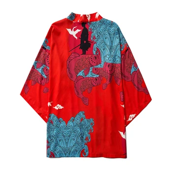 M-XXL Modna Rdeča Krap Tiskanja 2020 Črnega Modra Bela Svoboden Poletje Plaža Jopico Harajuku Japonski Kimono Style Ženske Moški zgornji deli oblačil