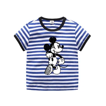 Disney otroška kratka sleeved majica s kratkimi rokavi bombaža t-shirt Mickey progasti vzorec fantje in dekleta vrhovi majica otroška t-shirt poletje