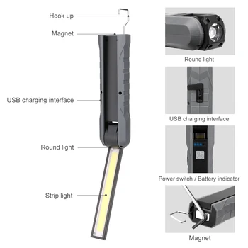 Linkax Najnovejši Prenosni COB Svetilko, Baklo USB Polnilna LED delovna Lučka Magnetni Lanterna Visi Kavelj Svetilka Za na Prostem