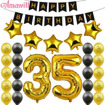 Amawill Gold Black Komplet 35. Rojstni dan Dekoracijo Določa Happy Birthday Banner 35 Let Anniversaire Stranka Dobave