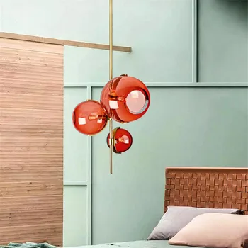 Nordijska mansarda umetnosti ruby stekla lestenec sodoben minimalističen italijanski restavraciji, spalnica ustvarjalne tri-glava visi svetlobe napeljave