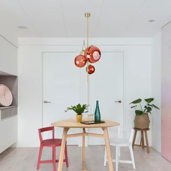 Nordijska mansarda umetnosti ruby stekla lestenec sodoben minimalističen italijanski restavraciji, spalnica ustvarjalne tri-glava visi svetlobe napeljave