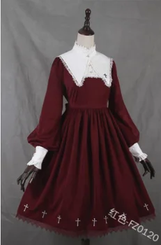 Kawaii dekle gothic Srednjeveške gotike letnik sweet lolita obleko čipke stojalo puff rokav visoko pasu viktorijanski lolita obleko