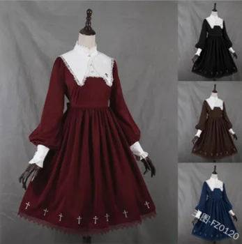 Kawaii dekle gothic Srednjeveške gotike letnik sweet lolita obleko čipke stojalo puff rokav visoko pasu viktorijanski lolita obleko