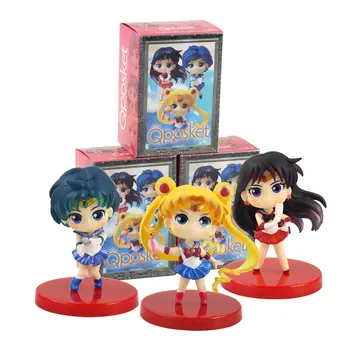 3pcs/set Q Posket Sailor Moon Akcijska Figura, Q Ver. Princesa Mornar Merkur, Mars QPosket PVC Zbirateljske Model Igrače, Lutke