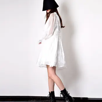 XITAO Ruffles Naguban Povoj Imperij Pasu Obleka Ženske 2019 Jeseni Mode Majhen Svež Nov Slog V Vratu Ovratnik Obleko GCC2616