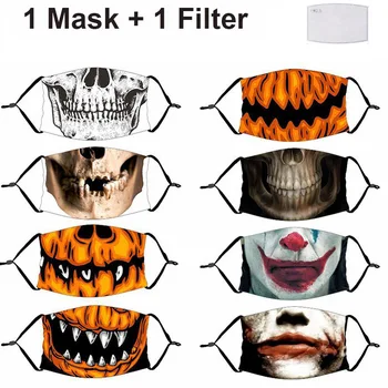 Moda Smešno Masko Za Obraz Pad Onesnaževanja Oglje, Filtri Za Večkratno Uporabo Stroj Halloween Party Tiskanja Grimace Strašno Usta Pokrov