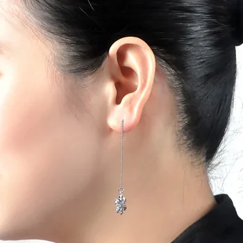 Božični okraski, pravi 925 sterling srebrni uhani za ženske, sladko sijoče snežinka eardrop uhani