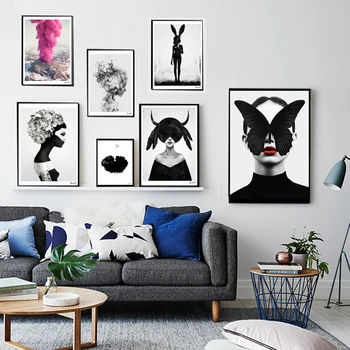 Skandinavske plakatov in fotografij črno-belo art platno barvanje dekle slike za Skandinavske doma dekor za dnevno sobo